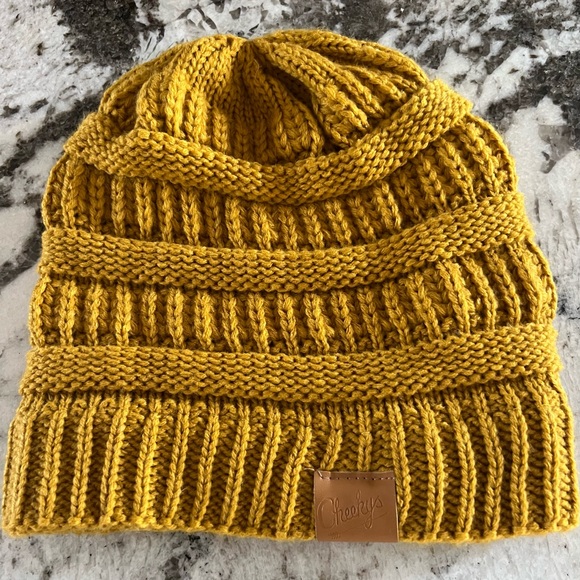 Accessories - Mustard Yellow Knit Beanie for women- boutique brand